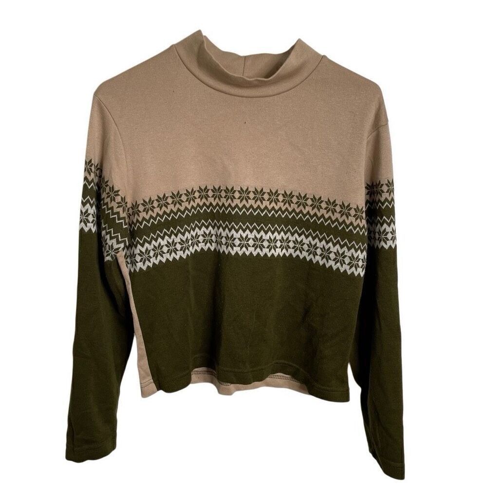 Vtg Coolwear Juniors Fair Isle Mockneck Long Sleeve XL Earthy Normcore Apres Ski
